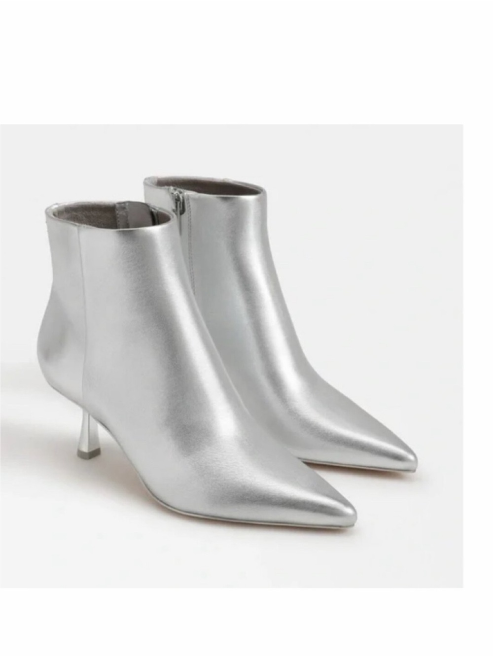 NEW Rachel Zoe Metallic Silver Kitten Heel Bootie Vegan Leather 7.5